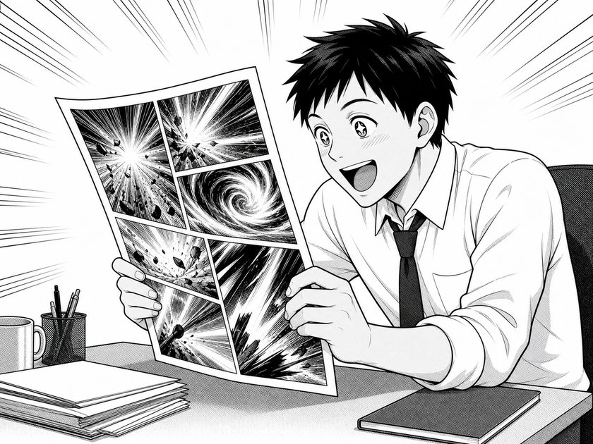 マンガを夢中で最後まで読む様子